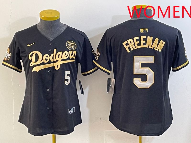 Women Los Angeles Dodgers #5 Freeman Black Gold Game 2025 Nike MLB Jersey style 1